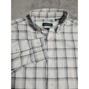 Orvis Shirt Mens Medium White Gray Plaid Long Sleeve Button Down Active Fit
